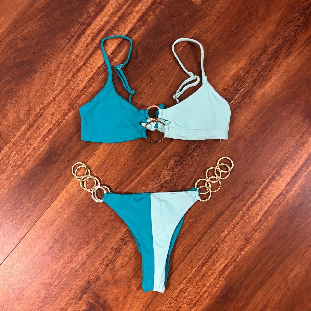 Two-Tone Ring Detail Bikini Set - Picture 3 of 15